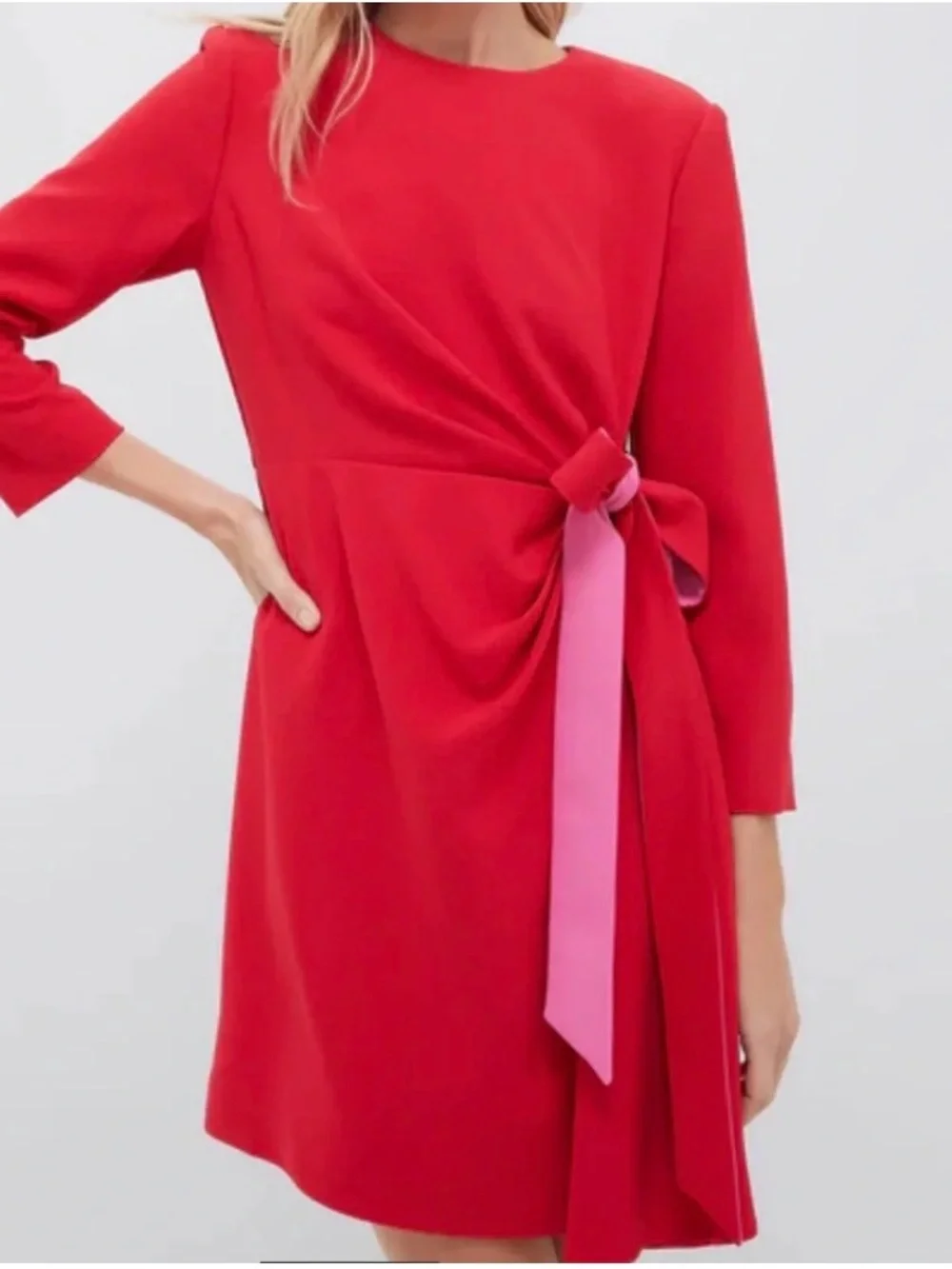 Tuckernuck Sienna Wrap Mini Dress Crepe Long Sleeve Poppy Red & Hot Pink XL NWT